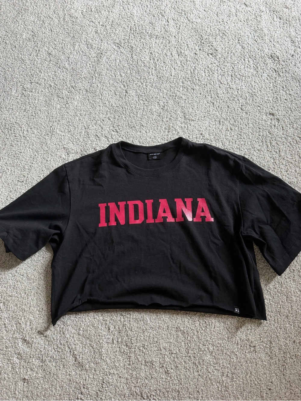 Indiana Cropped Black Tee with Red Logo